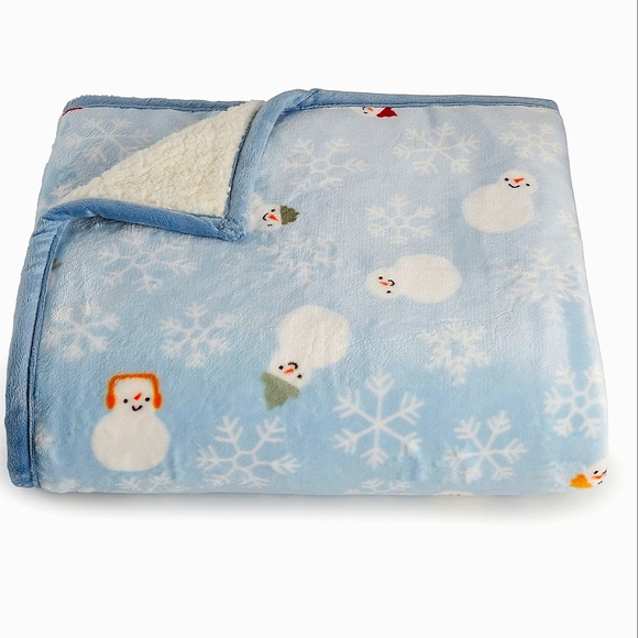 Cuddl Duds Snowman Blue Rib Plush to Sherpa Throw Blanket - Picture 1 of 2